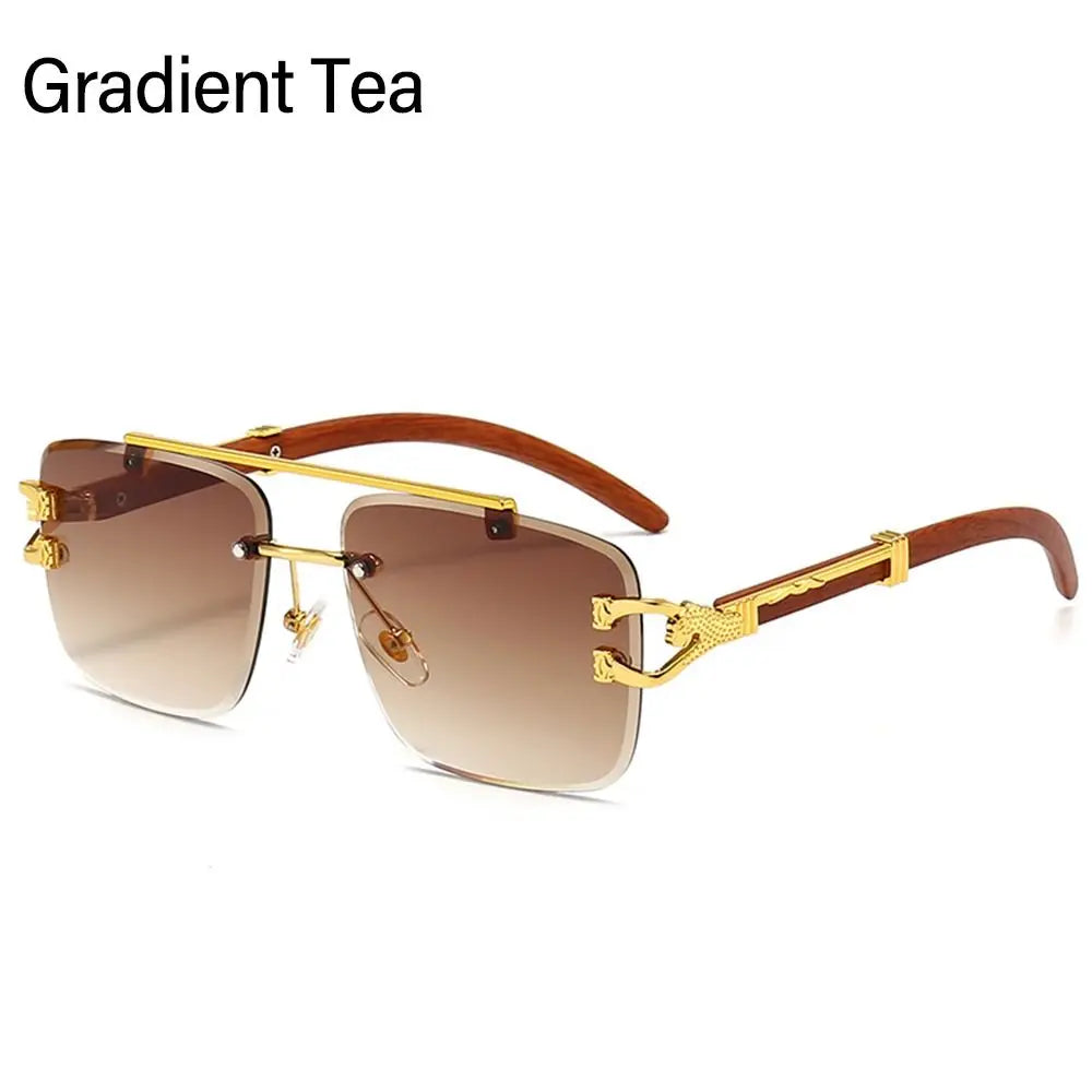 Lunettes de Soleil Vintage en Bois à Tête de Guépard