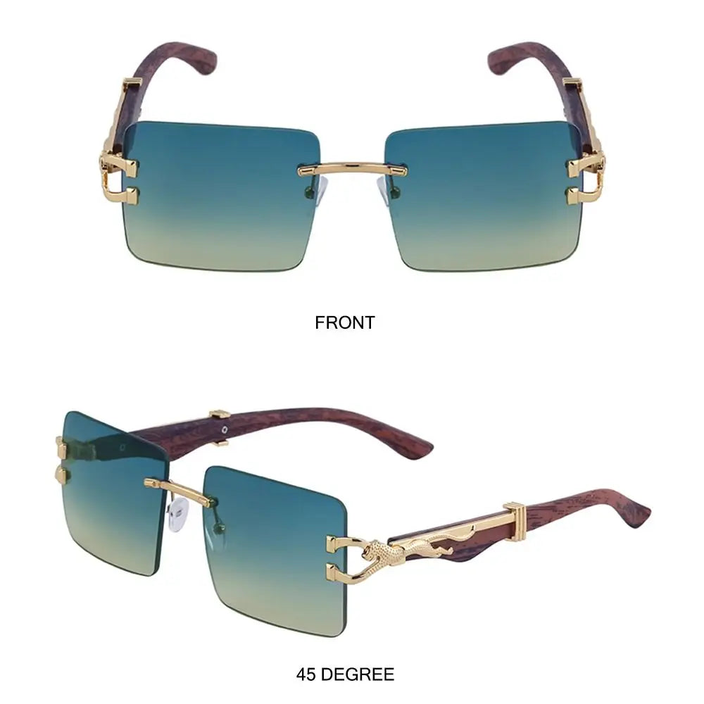 Lunettes de Soleil Vintage en Bois à Tête de Guépard