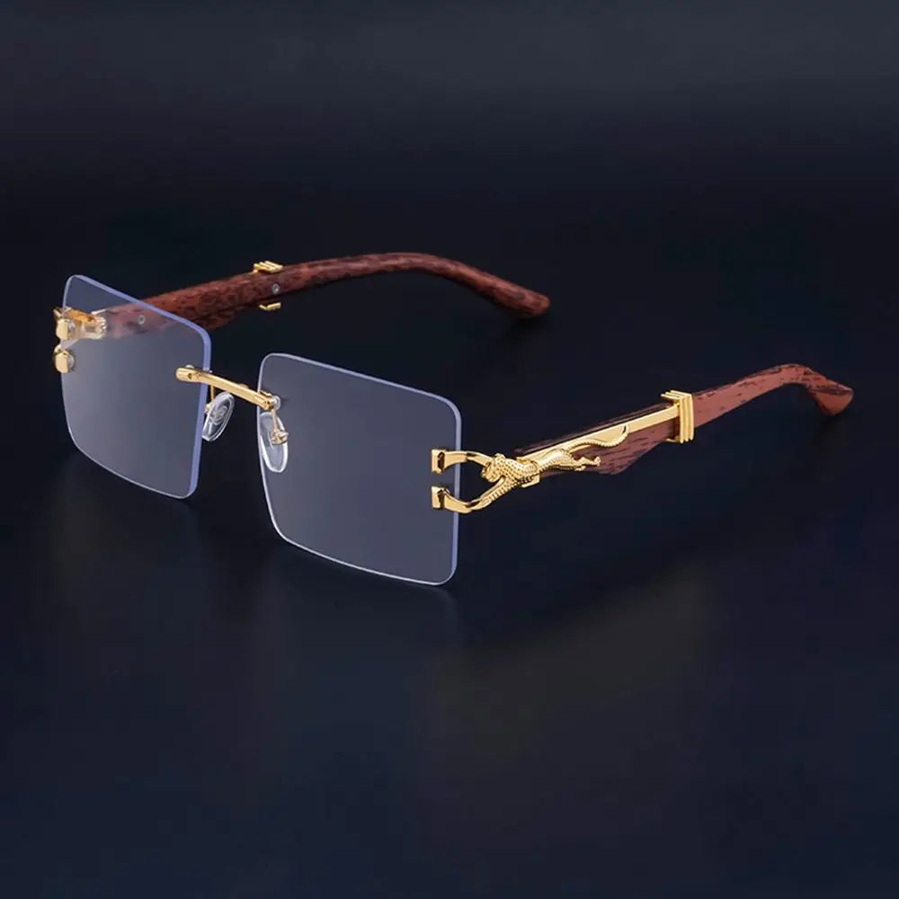 Lunettes de Soleil Vintage en Bois à Tête de Guépard