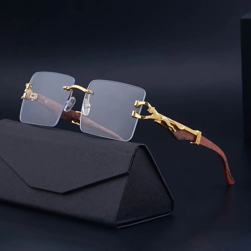 Lunettes de Soleil Vintage en Bois à Tête de Guépard