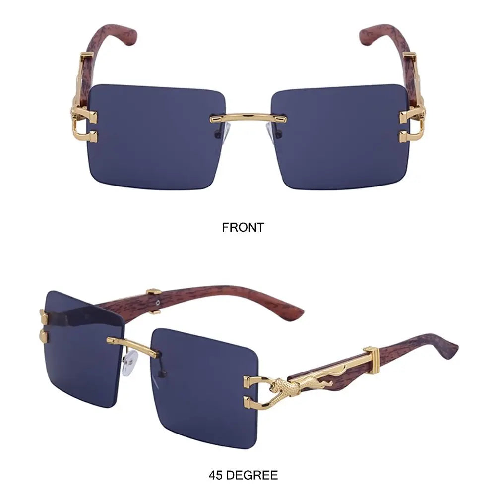 Lunettes de Soleil Vintage en Bois à Tête de Guépard