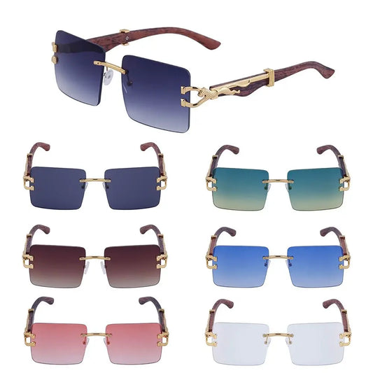 Lunettes de Soleil Vintage en Bois à Tête de Guépard