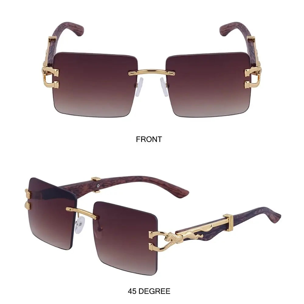 Lunettes de Soleil Vintage en Bois à Tête de Guépard