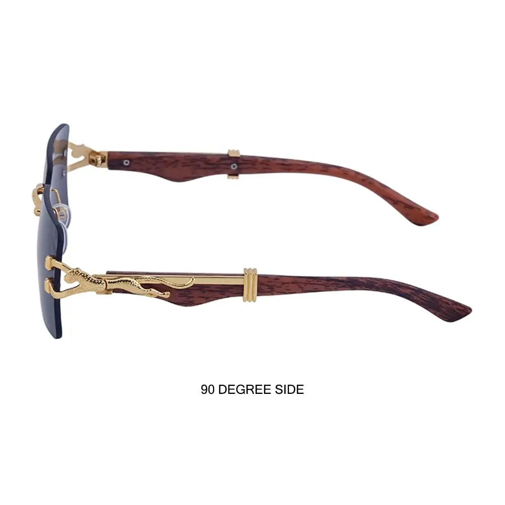 Lunettes de Soleil Vintage en Bois à Tête de Guépard